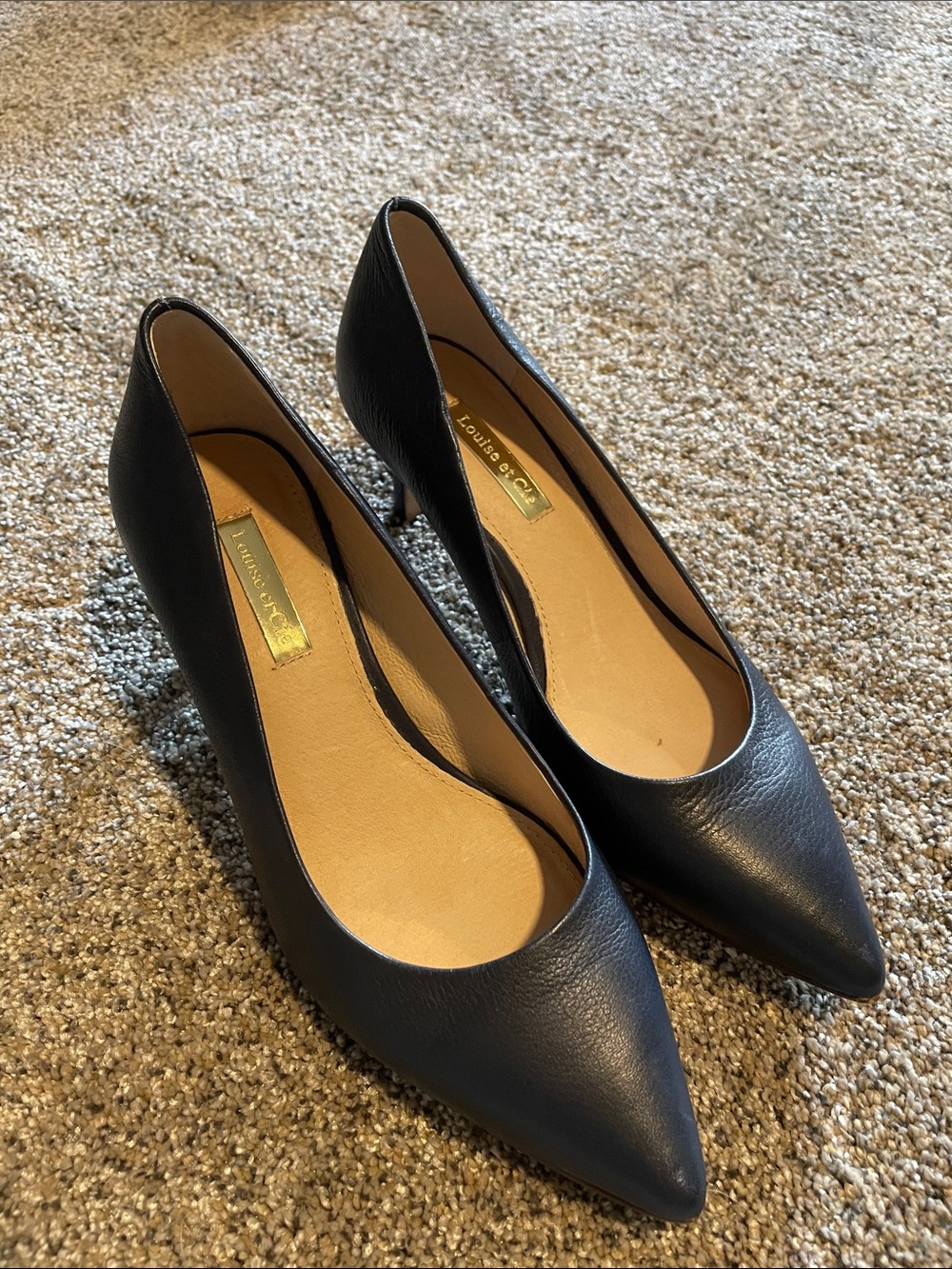 Louise et Cie Black Pointed Leather Kitten Heels